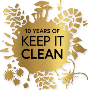 10 years of Keep it Clean campaign gold logo © Crown Copyright Forestry Commission.